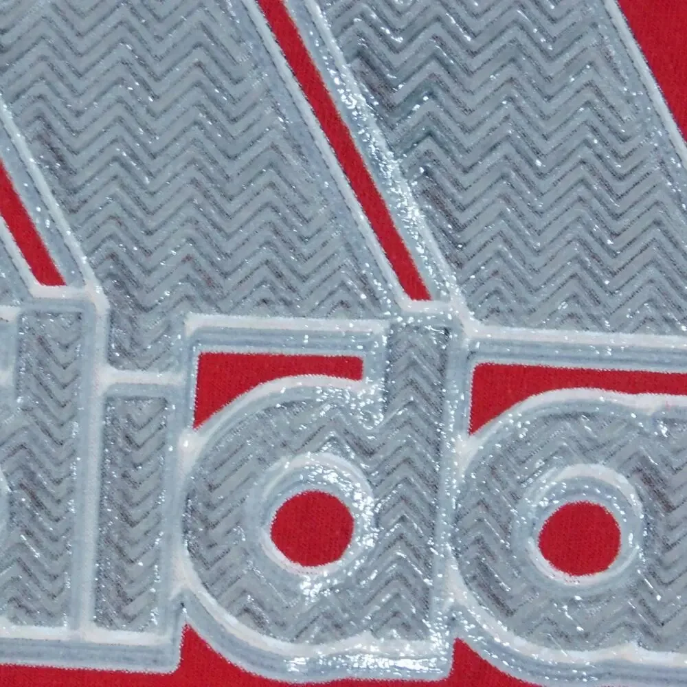 Vintage Adidas Mountain Logo T Shirt Size L Heavy Rubber Print Red Gray